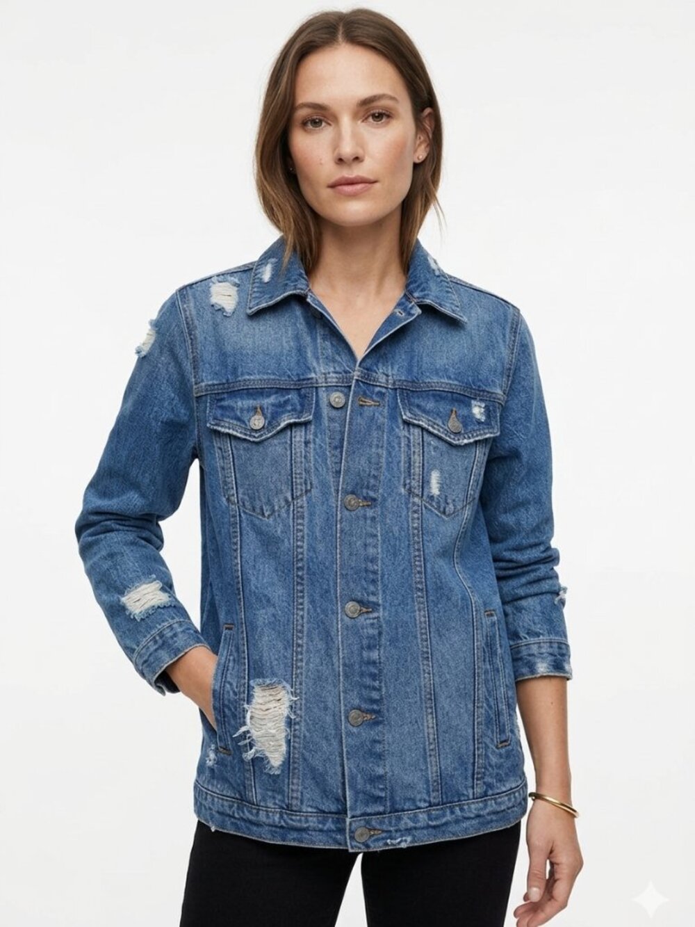 NWOT GRLFRND DARIA MEDIUM DENIM OVERSIZED DISTRESSED JEANS JACKET - M